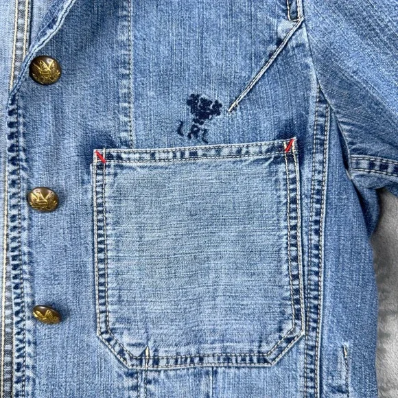 Lauren Ralph Lauren LRL Denim Chore Jacket Womens S Pockets Embellished Buttons - Picture 13 of 16